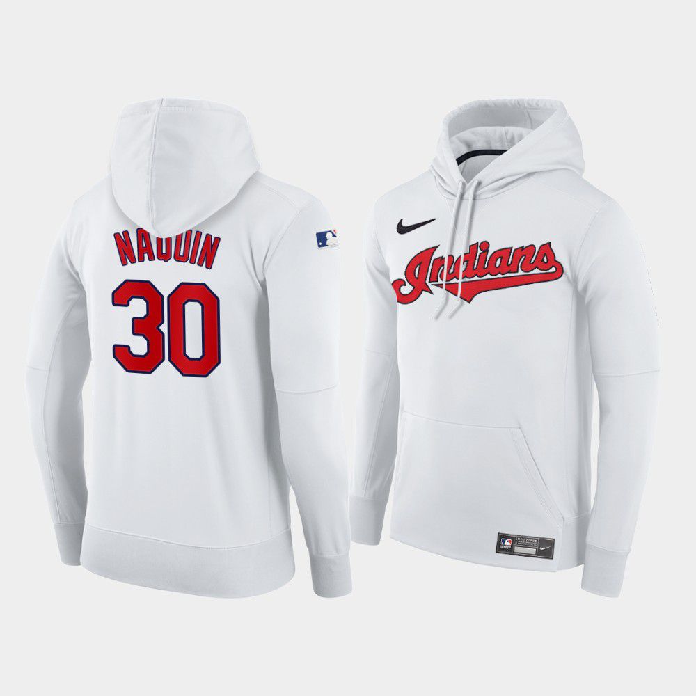 Men Cleveland Indians #30 Naquin white home hoodie 2021 MLB Nike Jerseys